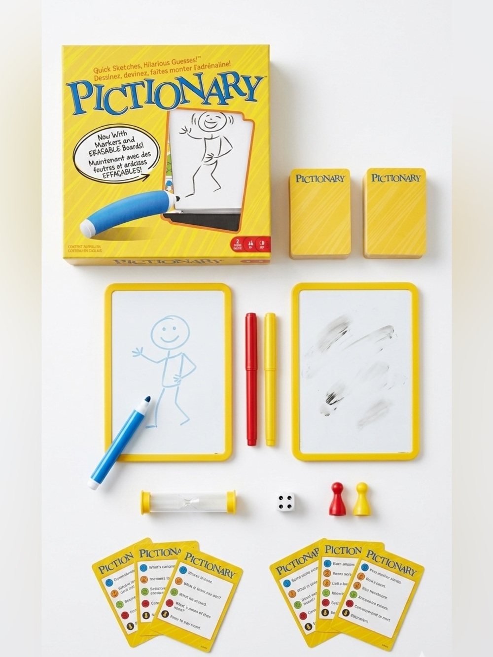 Mattel Pictionary Quick Draw Board Game Erasable Sketch Boards Family Game Night